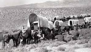 Wagon train on the Oregon Trail